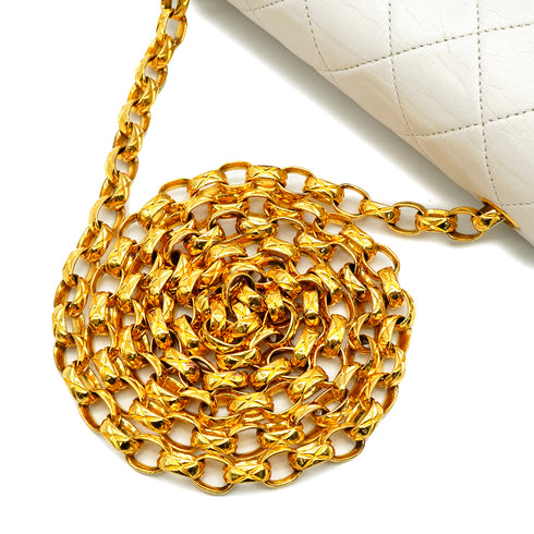 CHANEL MINI SQUARE 17 BIJOU CHAIN SHOULDER BAG WHITE LAMB SKIN GOLD HARDWARE 90348543