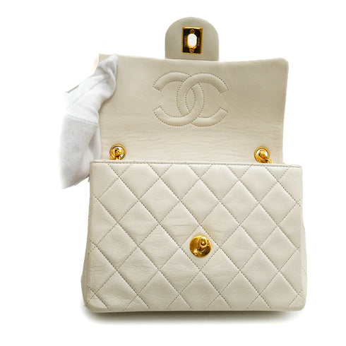 CHANEL MINI SQUARE 17 BIJOU CHAIN SHOULDER BAG WHITE LAMB SKIN GOLD HARDWARE 90348543