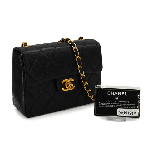 VINTAGE CHANEL MINI SQUARE 17 CHAIN SHOULDER BAG BLACK LAMB SKIN GOLD HARDWARE 90341862