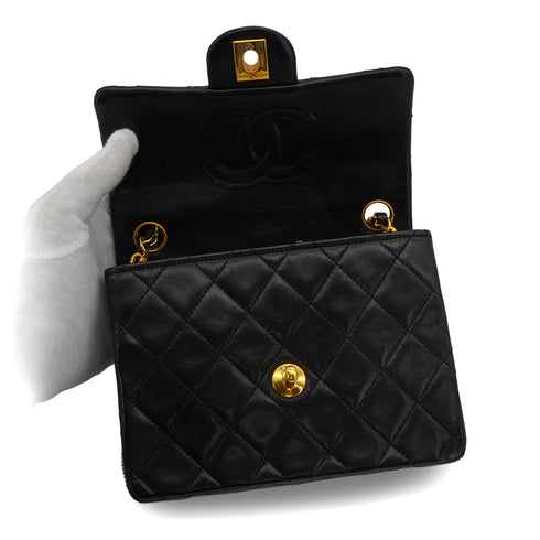 VINTAGE CHANEL MINI SQUARE 17 CHAIN SHOULDER BAG BLACK LAMB SKIN GOLD HARDWARE 90341862