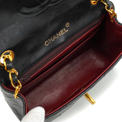 VINTAGE CHANEL MINI SQUARE 17 CHAIN SHOULDER BAG BLACK LAMB SKIN GOLD HARDWARE 90341862