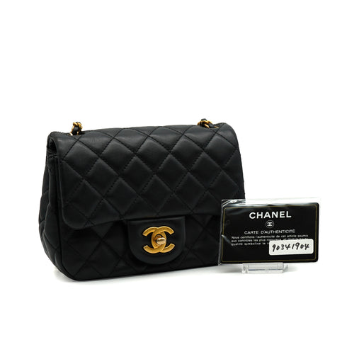 CHANEL MINI SQUARE 17 CHAIN SHOULDER BAG BLACK LAMB SKIN GOLD HARDWARE 90341904