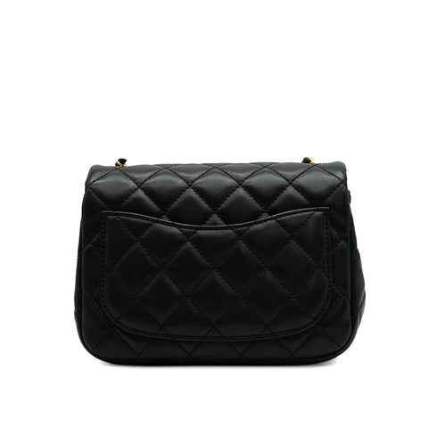 CHANEL MINI SQUARE 17 CHAIN SHOULDER BAG BLACK LAMB SKIN GOLD HARDWARE 90341904