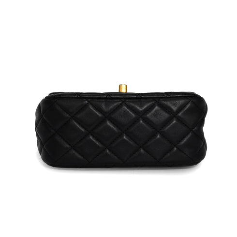 CHANEL MINI SQUARE 17 CHAIN SHOULDER BAG BLACK LAMB SKIN GOLD HARDWARE 90341904