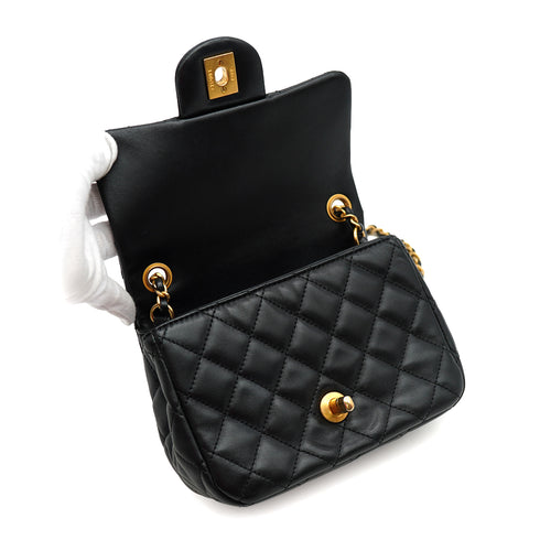 CHANEL MINI SQUARE 17 CHAIN SHOULDER BAG BLACK LAMB SKIN GOLD HARDWARE 90341904