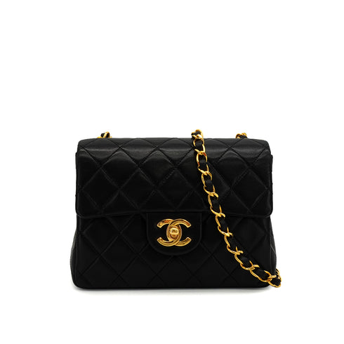 VINTAGE CHANEL MINI SQUARE 17 CHAIN SHOULDER BAG BLACK LAMB SKIN GOLD HARDWARE 90346665