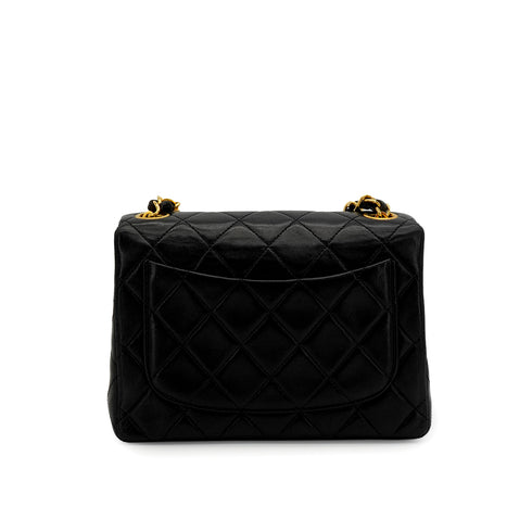 VINTAGE CHANEL MINI SQUARE 17 CHAIN SHOULDER BAG BLACK LAMB SKIN GOLD HARDWARE 90346665