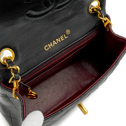 VINTAGE CHANEL MINI SQUARE 17 CHAIN SHOULDER BAG BLACK LAMB SKIN GOLD HARDWARE 90346665