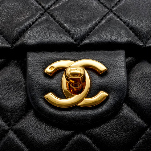 VINTAGE CHANEL MINI SQUARE 17 CHAIN SHOULDER BAG BLACK LAMB SKIN GOLD HARDWARE 90346665