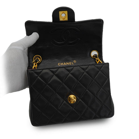 VINTAGE CHANEL MINI SQUARE 17 CHAIN SHOULDER BAG BLACK LAMB SKIN GOLD HARDWARE 90346665