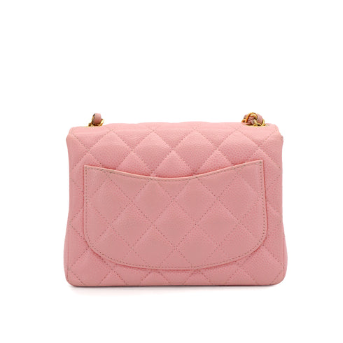 VINTAGE CHANEL MINI SQUARE 17 CHAIN SHOULDER BAG PINK CAVIR SKIN GOLD HARDWARE 90340500