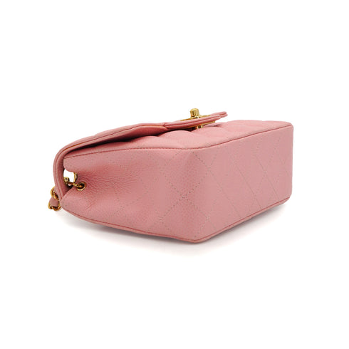 VINTAGE CHANEL MINI SQUARE 17 CHAIN SHOULDER BAG PINK CAVIR SKIN GOLD HARDWARE 90340500