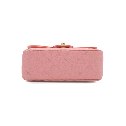 VINTAGE CHANEL MINI SQUARE 17 CHAIN SHOULDER BAG PINK CAVIR SKIN GOLD HARDWARE 90340500