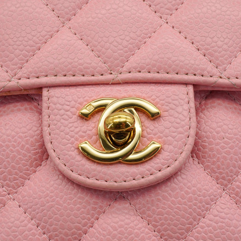 VINTAGE CHANEL MINI SQUARE 17 CHAIN SHOULDER BAG PINK CAVIR SKIN GOLD HARDWARE 90340500