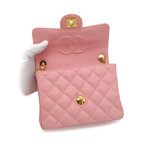VINTAGE CHANEL MINI SQUARE 17 CHAIN SHOULDER BAG PINK CAVIR SKIN GOLD HARDWARE 90340500