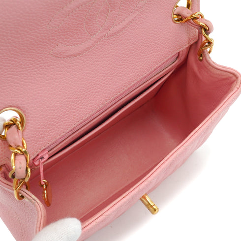 VINTAGE CHANEL MINI SQUARE 17 CHAIN SHOULDER BAG PINK CAVIR SKIN GOLD HARDWARE 90340500
