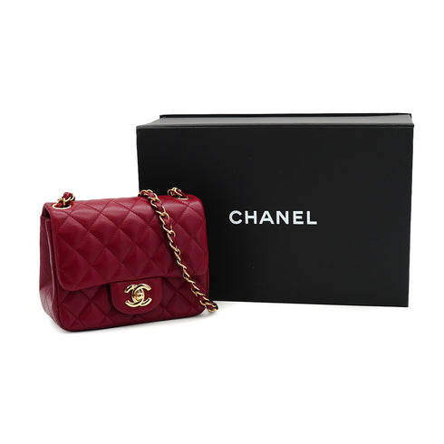 CHANEL MINI SQUARE 17 CHAIN SHOULDER BAG BORDEAUX LAMB SKIN GOLD HARDWARE 90343007