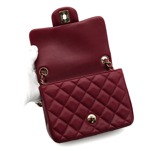 CHANEL MINI SQUARE 17 CHAIN SHOULDER BAG BORDEAUX LAMB SKIN GOLD HARDWARE 90343007