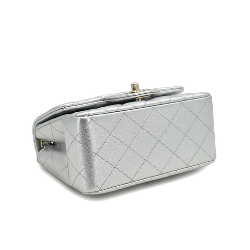 CHANEL MINI SQUARE 17 CHAIN SHOULDER BAG SILVER LAMB SKIN GOLD HARDWARE 90333739