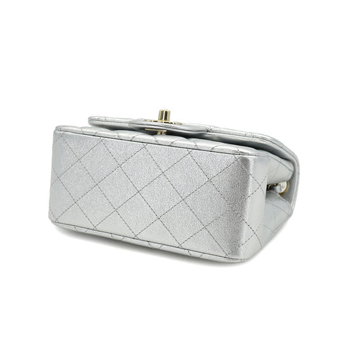 CHANEL MINI SQUARE 17 CHAIN SHOULDER BAG SILVER LAMB SKIN GOLD HARDWARE 90333739