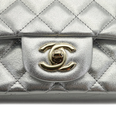 CHANEL MINI SQUARE 17 CHAIN SHOULDER BAG SILVER LAMB SKIN GOLD HARDWARE 90333739