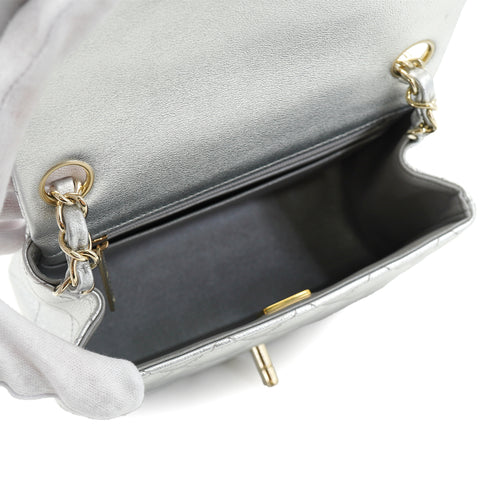CHANEL MINI SQUARE 17 CHAIN SHOULDER BAG SILVER LAMB SKIN GOLD HARDWARE 90333739