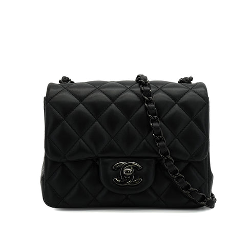CHANEL MINI SQUARE 17 CHAIN SHUOLDER BAG BLACK LAMB SKIN SO BLACK HARDWARE 90344462