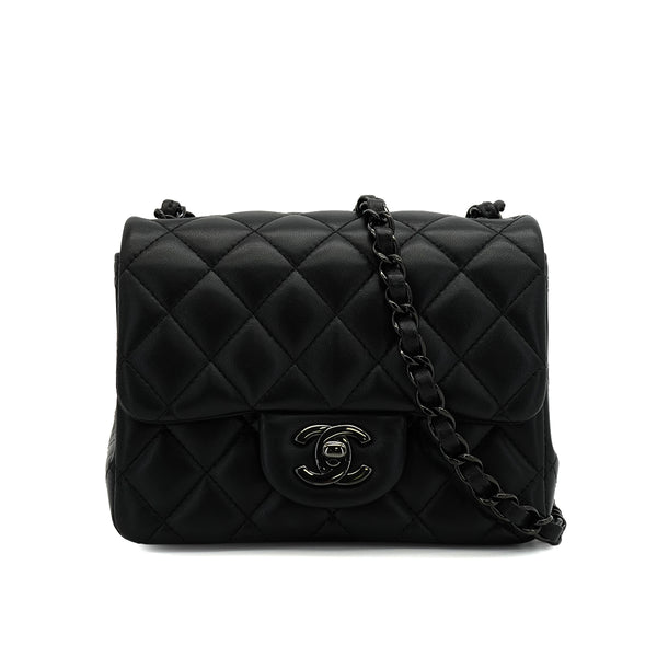 CHANEL MINI SQUARE 17 CHAIN SHUOLDER BAG BLACK LAMB SKIN SO BLACK HARDWARE 90344462