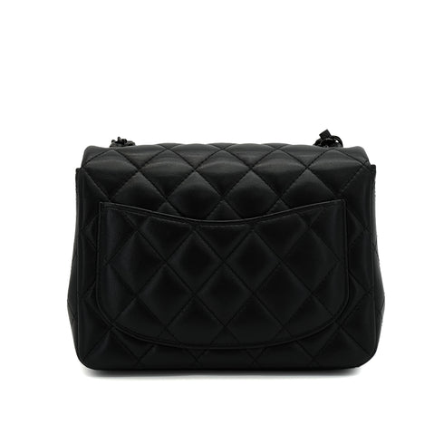 CHANEL MINI SQUARE 17 CHAIN SHUOLDER BAG BLACK LAMB SKIN SO BLACK HARDWARE 90344462