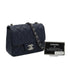 CHANEL MINI SQUARE 17 CHAIN SHOULDER BAG NAVY LAMB SKIN SILVER HARDWARE 90343974