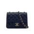 CHANEL MINI SQUARE 17 CHAIN SHOULDER BAG NAVY LAMB SKIN SILVER HARDWARE 90343974