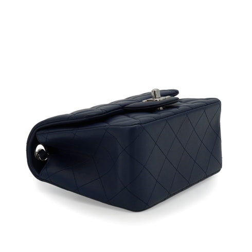 CHANEL MINI SQUARE 17 CHAIN SHOULDER BAG NAVY LAMB SKIN SILVER HARDWARE 90343974