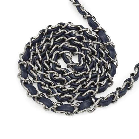 CHANEL MINI SQUARE 17 CHAIN SHOULDER BAG NAVY LAMB SKIN SILVER HARDWARE 90343974
