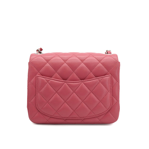 CHANEL MINI SQUARE 17 CHAIN SHUOLDER BAG PINK LAMB SKIN SILVER HARDWARE 90337277