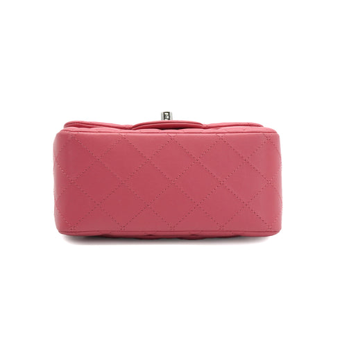CHANEL MINI SQUARE 17 CHAIN SHUOLDER BAG PINK LAMB SKIN SILVER HARDWARE 90337277