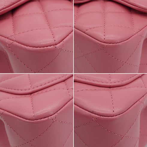 CHANEL MINI SQUARE 17 CHAIN SHUOLDER BAG PINK LAMB SKIN SILVER HARDWARE 90337277