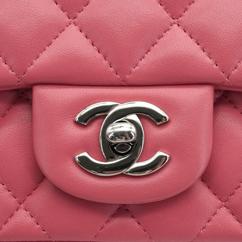 CHANEL MINI SQUARE 17 CHAIN SHUOLDER BAG PINK LAMB SKIN SILVER HARDWARE 90337277