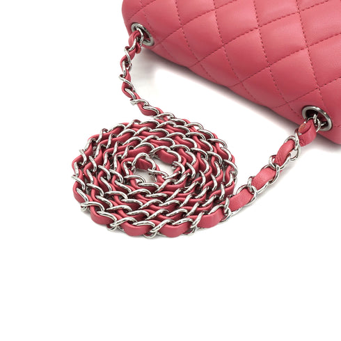 CHANEL MINI SQUARE 17 CHAIN SHUOLDER BAG PINK LAMB SKIN SILVER HARDWARE 90337277
