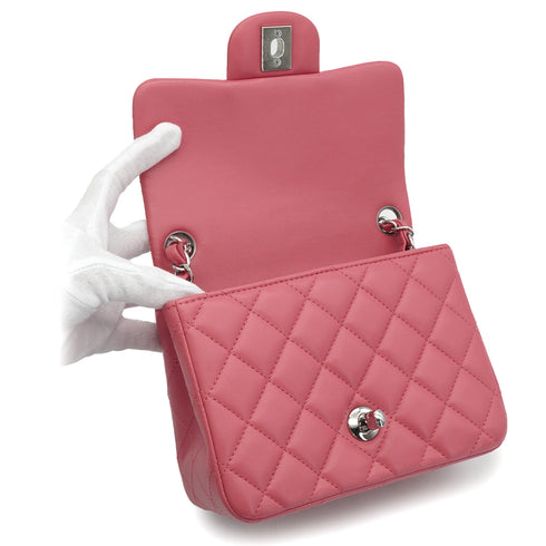 CHANEL MINI SQUARE 17 CHAIN SHUOLDER BAG PINK LAMB SKIN SILVER HARDWARE 90337277