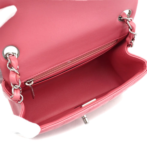 CHANEL MINI SQUARE 17 CHAIN SHUOLDER BAG PINK LAMB SKIN SILVER HARDWARE 90337277