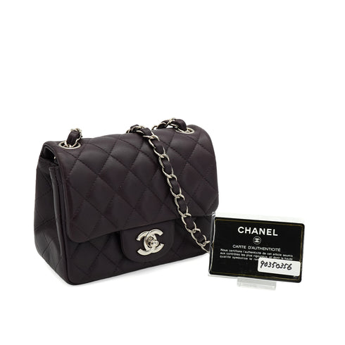 CHANEL MINI SQUARE 17 CHAIN SHUOLDER BAG PURPLE LAMB SKIN SILVER HARDWARE 90350356