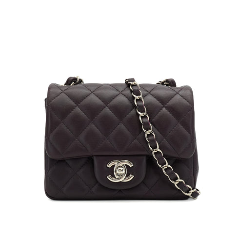 CHANEL MINI SQUARE 17 CHAIN SHUOLDER BAG PURPLE LAMB SKIN SILVER HARDWARE 90350356