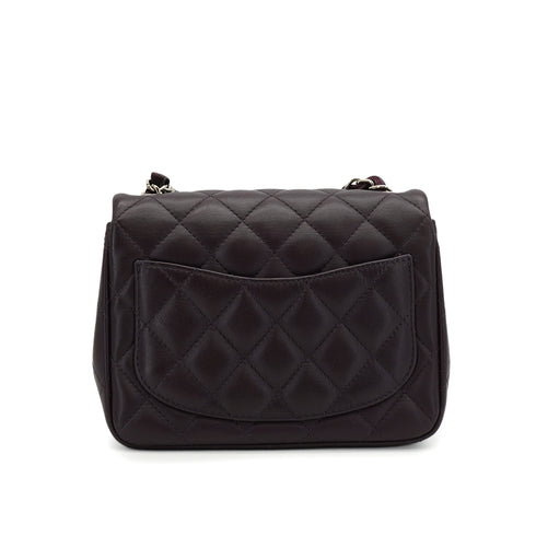 CHANEL MINI SQUARE 17 CHAIN SHUOLDER BAG PURPLE LAMB SKIN SILVER HARDWARE 90350356