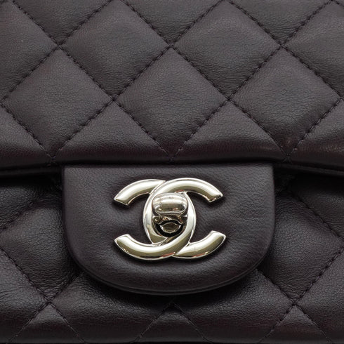 CHANEL MINI SQUARE 17 CHAIN SHUOLDER BAG PURPLE LAMB SKIN SILVER HARDWARE 90350356