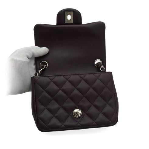 CHANEL MINI SQUARE 17 CHAIN SHUOLDER BAG PURPLE LAMB SKIN SILVER HARDWARE 90350356