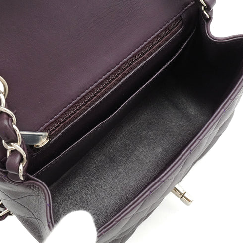 CHANEL MINI SQUARE 17 CHAIN SHUOLDER BAG PURPLE LAMB SKIN SILVER HARDWARE 90350356