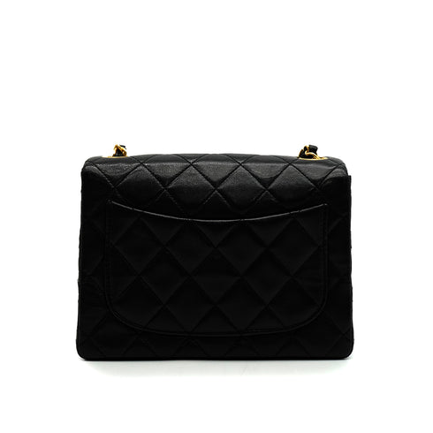 VINTAGE CHANEL MINI SQUARE 17 CHAIN SHUOLDER BAG BLACK LAMB SKIN GOLD HARDWARE 90350365