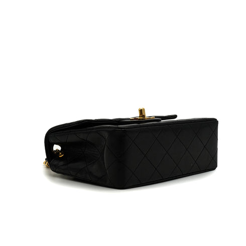 VINTAGE CHANEL MINI SQUARE 17 CHAIN SHUOLDER BAG BLACK LAMB SKIN GOLD HARDWARE 90350365