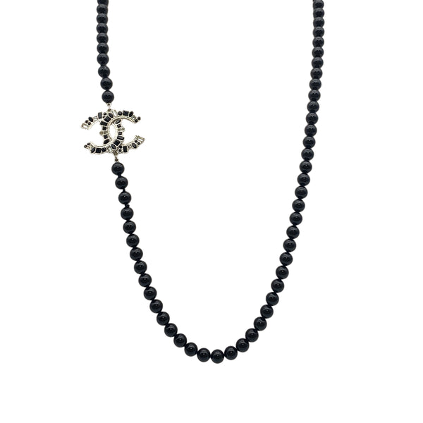 CHANEL NECKLACE BEADS COCOMARK RHINESTONE BLACK ACCESSORY B16K 90325358