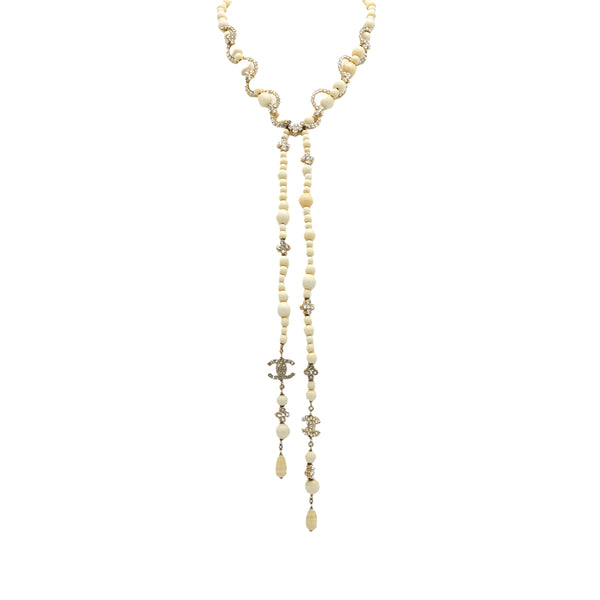 CHANEL NECKLACE BEADS RHINESTONE COCOMARK GOLD ACCESSORY P23A 90338771